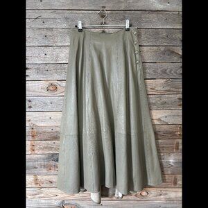 Vintage Dark Taupe Leather Lined Full Skirt with Button Detail & Back Belt - 28"